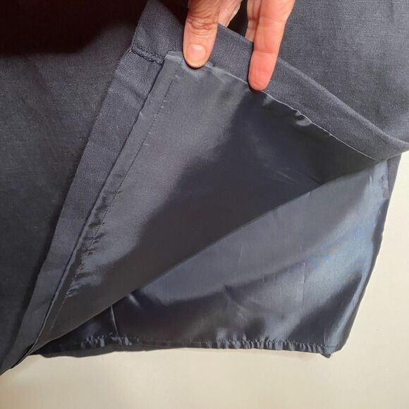 Jessica Howard Linen Blend Blue Midi Dress Lined Zip Closure Slit Sides Size 12 - Picture 5 of 13